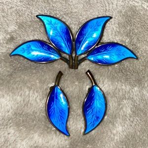 Blue David Anderson Sterling Silver 925 and Enamel Brooch / Pin and Earrings set